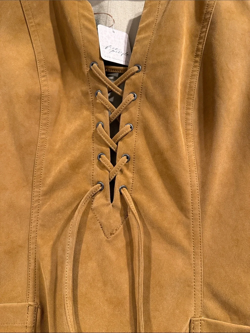 Free People Camel Lace-Up Suede Dress